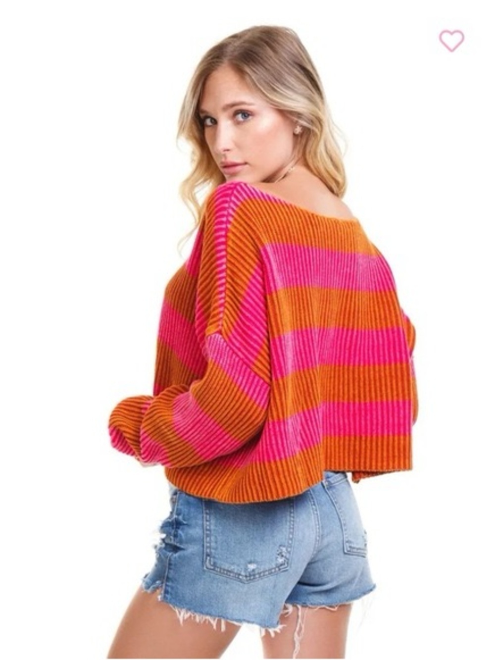 Free People small striped Cropped Boatneck Sweater - Pink & Orange
